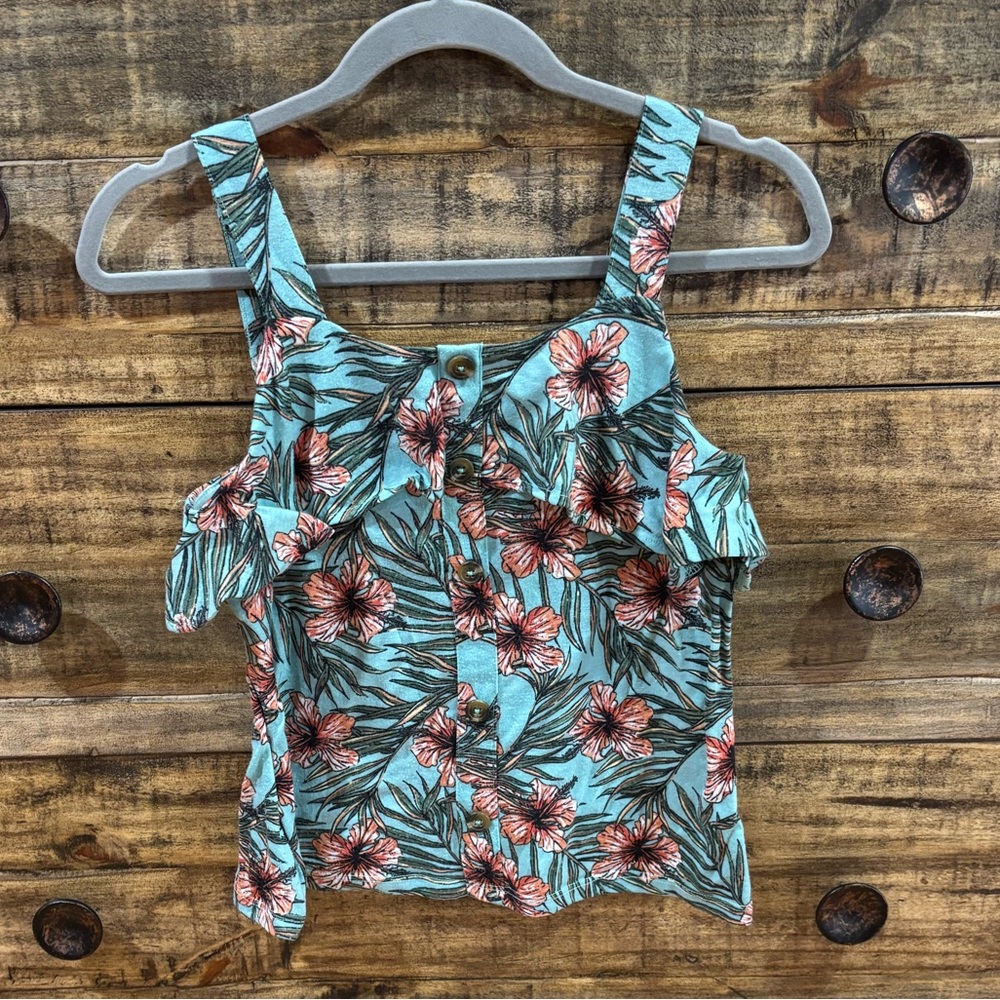 Wallflower Tropical Floral Faux‎ Button-Down Blouse